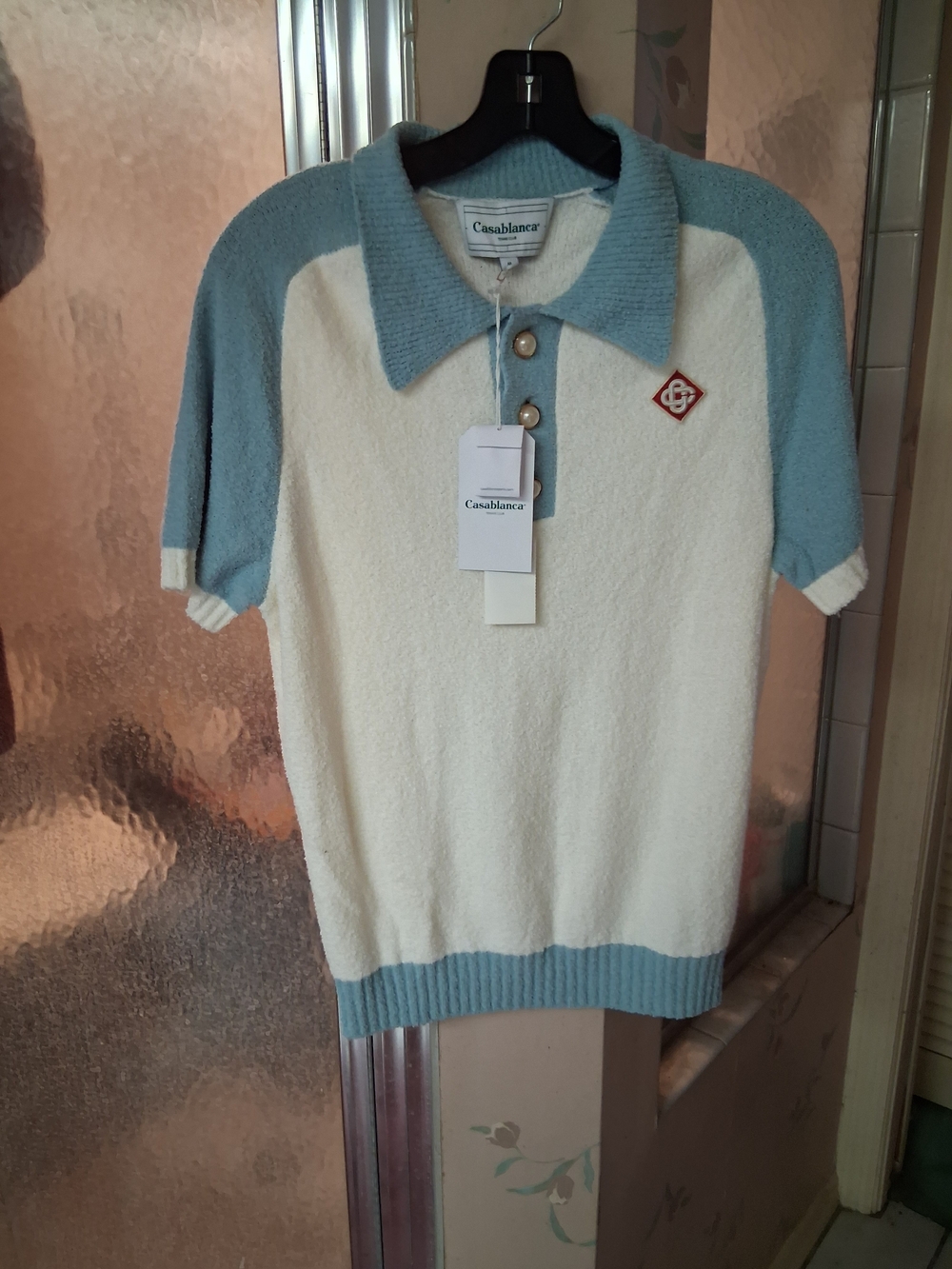NWT Casablanca White & Blue Color Block Polo Shirt Size M